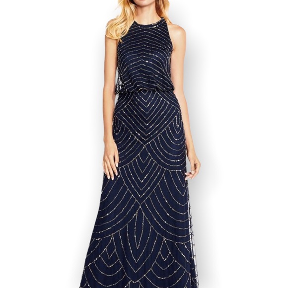 Adrianna Papell BHLDN Madigan 2/ XS Blue Chiffon Embellished Beaded Formal Gown - Picture 5 of 8